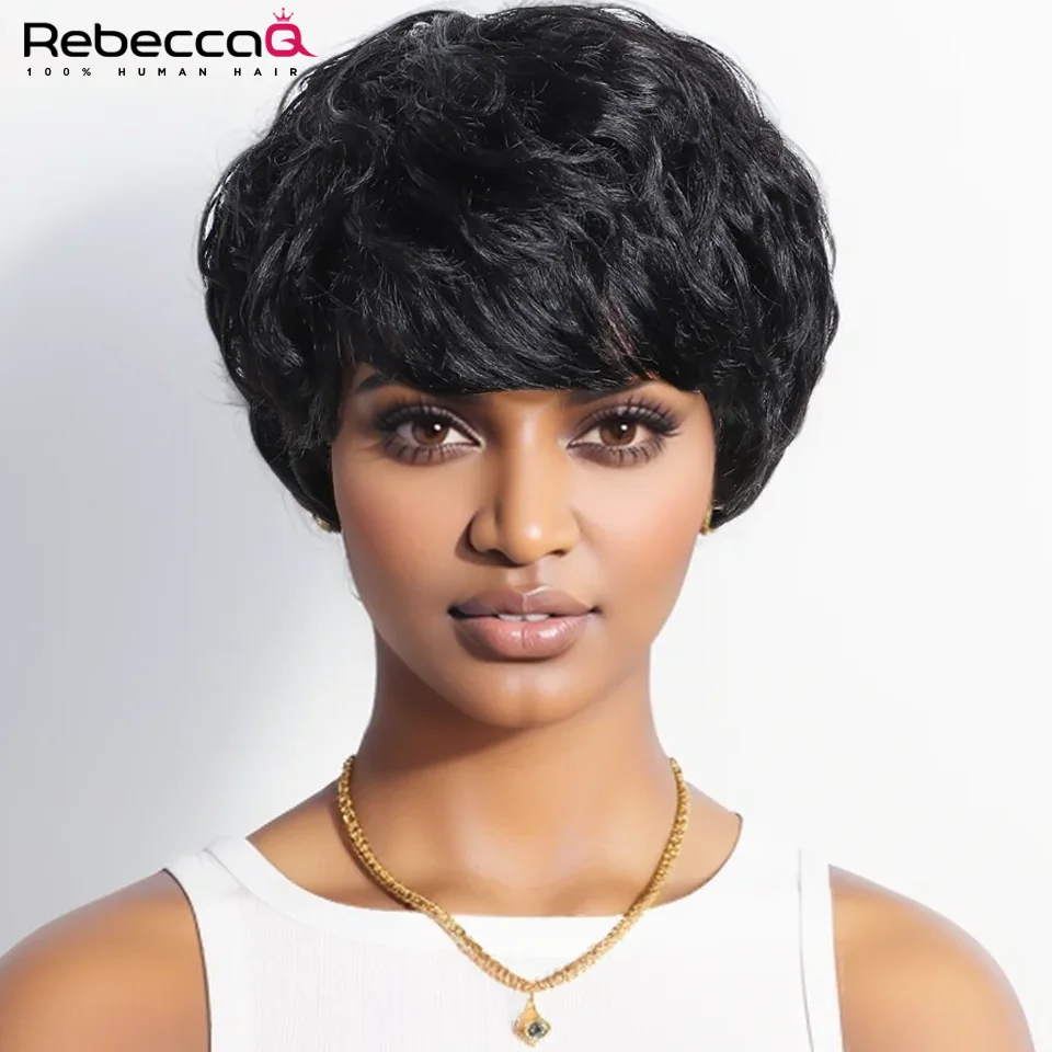 

Short Human Hair Wigs Pixie Cut Straight perruque bresillienne for Black Women Machine Made Wigs With Bangs Cheap Glueless Wig