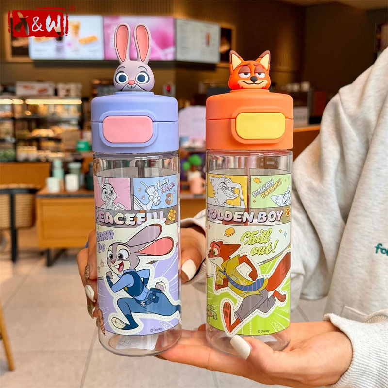 X&W For Disney Water Bottle Students Children Summer Water Bottle Judy Nick Cartoon Plastic Direct-Drink Cup Outdoor Sports Cup