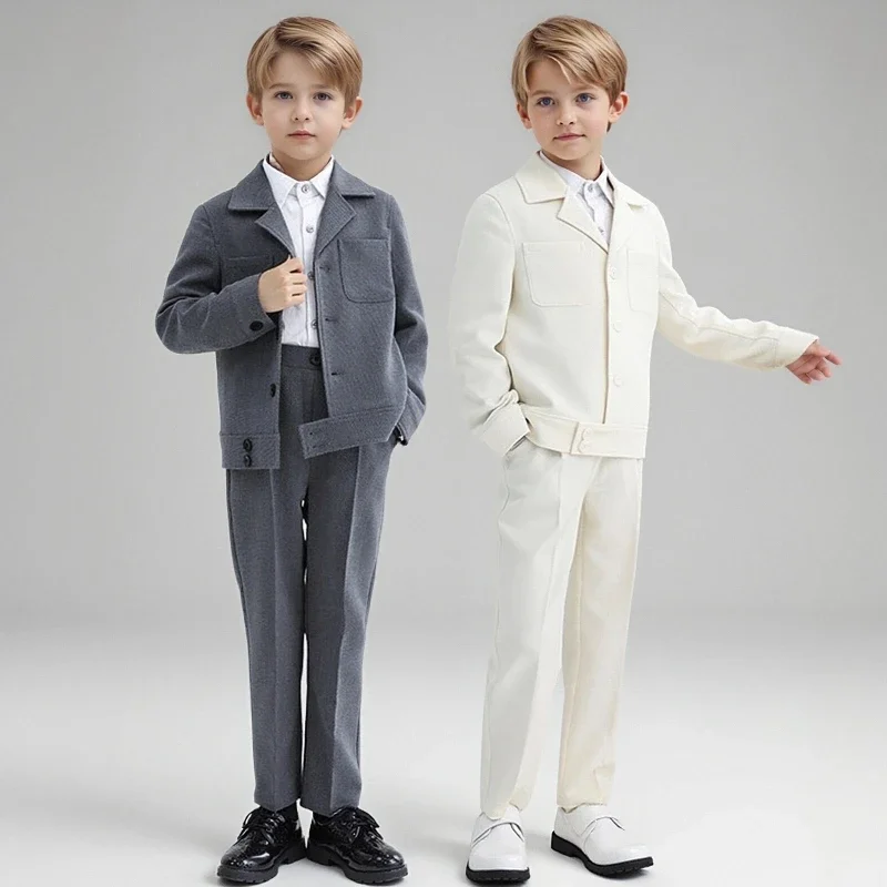 Teen Children Formal Suit Autumn Winter Grey Handsome Boys School Uniform Outfits 2 To 14 Y Kids Speech Performances Blazer Set