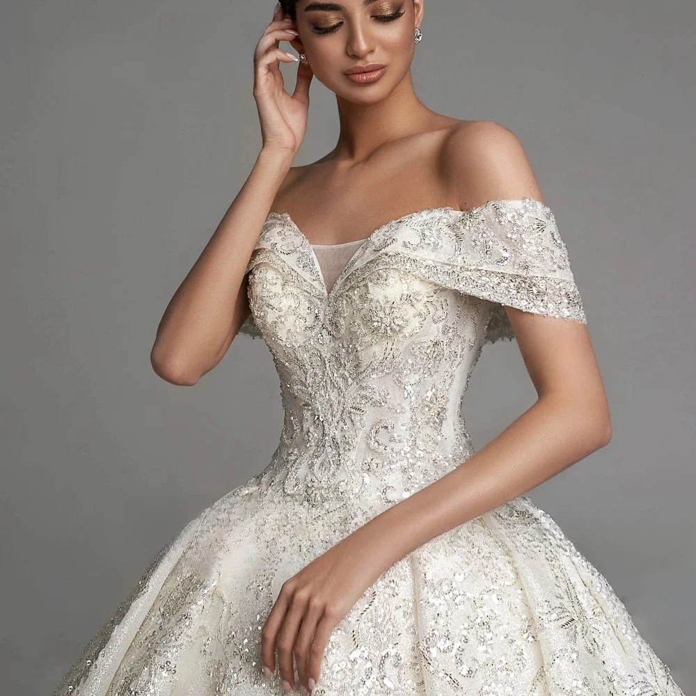 Robe de Mariée de Luxe Personnalisée, Tenue de Bal Sexy, à Paillettes Brillantes et Perles, pour Patients, Princesse, Haute Qualité, 2025