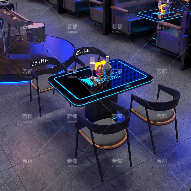 高品質LEDライト付きKTVダイニングコーヒーテーブル家具セット、メタルステンレススチール製モダン業務用家具バーファニチャー