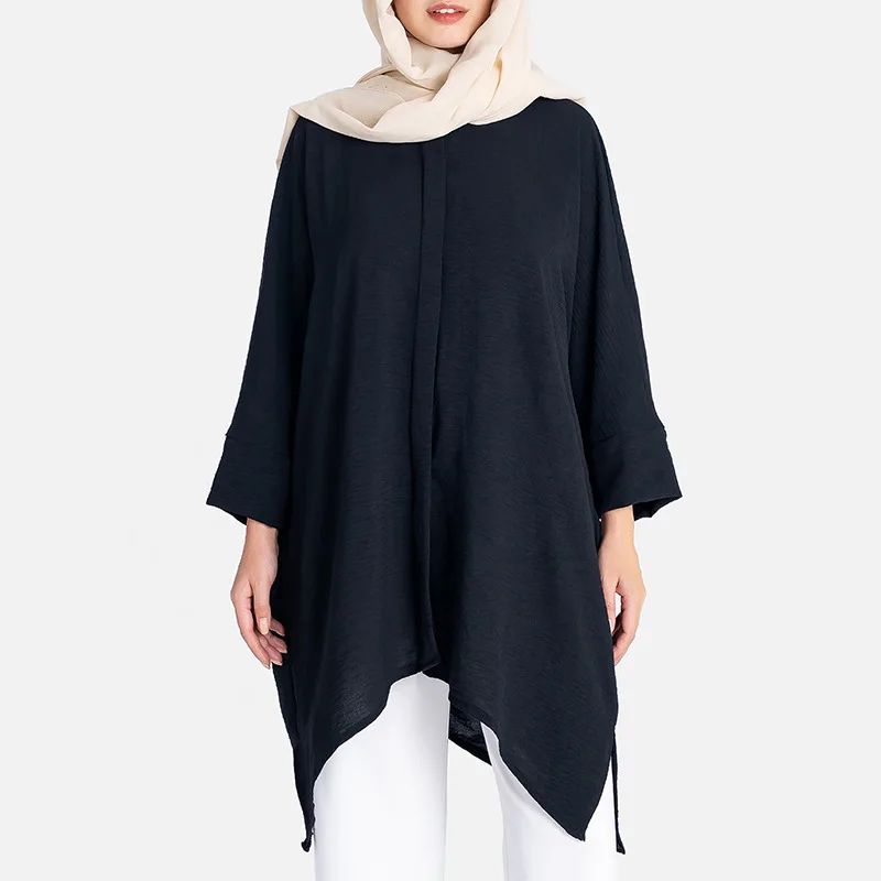 

Middle East Turkey Irregular Shirt Fashion Casual Women Tops Mubarak Muslim Dubai Islam Ramadan Round Collar Loose Female Blouse