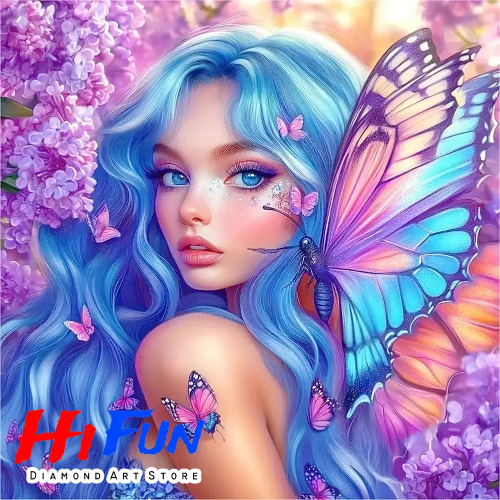 

5D DIY Diamond Embroidery Painting Blue Hair Fairy with Big Butterfly Wings Craft Diamond Mosaic Handmade Gift Trendy Dorm Decor