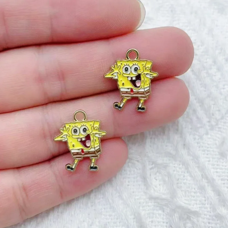 10pcs SpongeBob Decorations Cute Alloy Pendant Anime Figures Children's DIY Creative Fashion Jewelry Accessories Gift