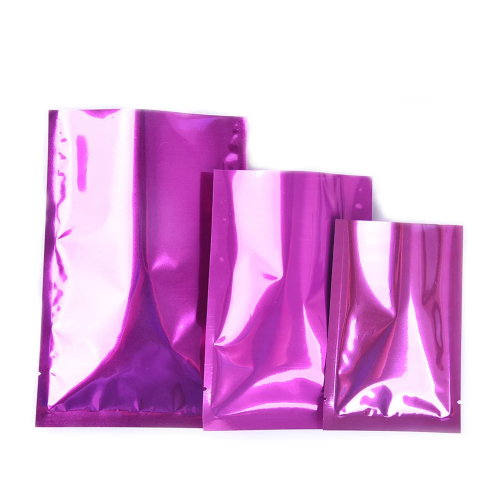 100Pcs Open Top Disposable Heat Vacuum Seal Tear Notch Food Ground Coffee Bean Storage Pouches Glossy Purple Aluminum Foil Bag