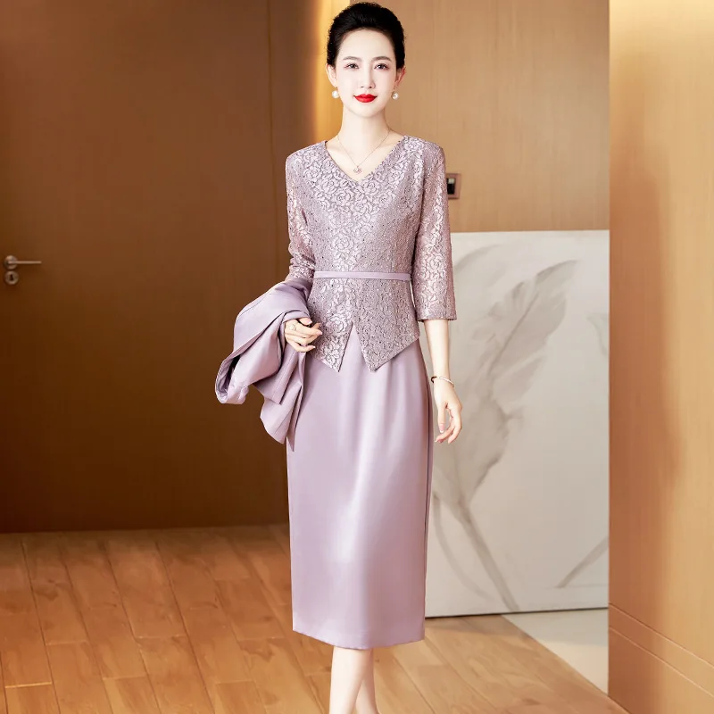 

Light Purple Mother Of The Bride Dresses With Jacket Elegant Woman Evening Gowns