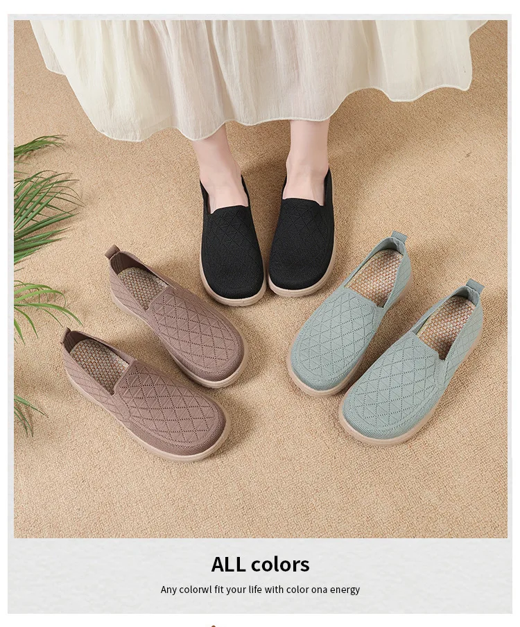 Damen Slip-On Schuhe im Stil von alten Peking-Stoffschuhen, atmungsaktive, gewebte, flache Schuhe, weich, rutschfest, bequem, zum Gehen, für Mütter, lässig, alltagstauglich, leichte Sneaker – Detail 1