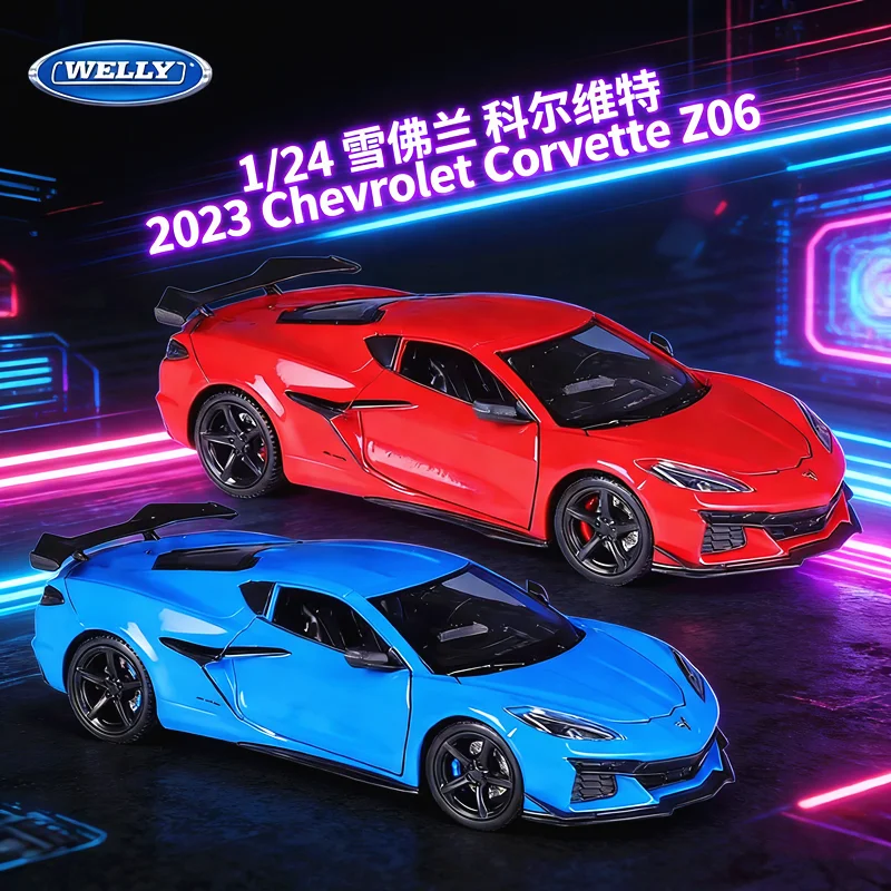 WELLY New 1:24 Chevrolet Corvette Z06 2023 Alloy Car Diecasts & Toy Vehicles Car Model Miniature Scale Model Car For Children