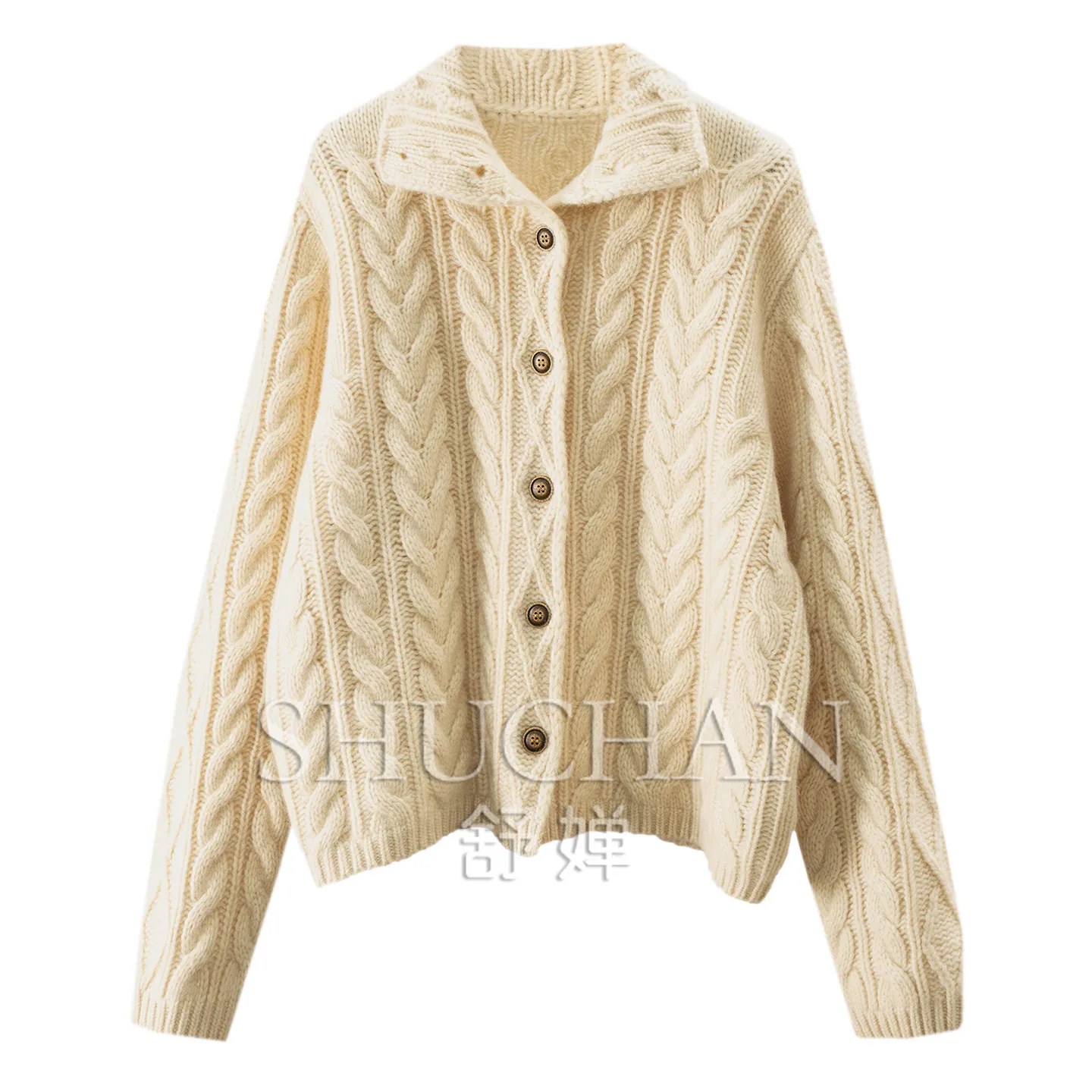 Lazy and Extravagant 600g Warm Fleece Loose Heavy Cashmere Twisted Sweater Cardigan Female F389