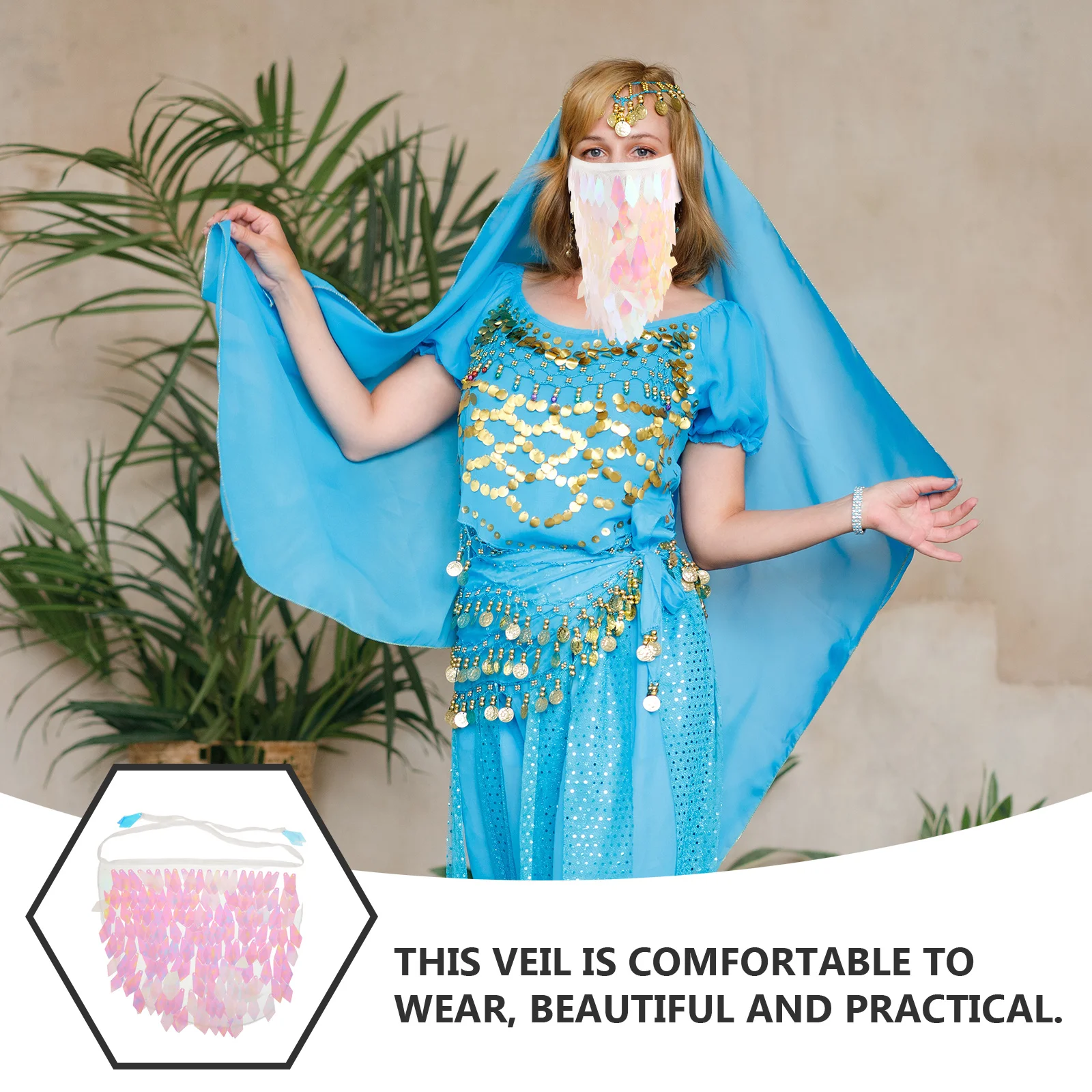 キラキラ輝くスパンコール付きダンスシルクベール ベリーダンサーアクセサリー ステージパフォーマンス、コンテスト、パーティーに最適