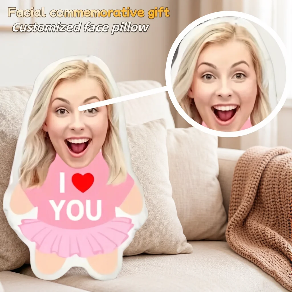 Customized Facial Plush Pillow Personalized _I Love You_ 3D Printed Soft, Cute and Novel Couple Doll, Washable and Mixed Colors