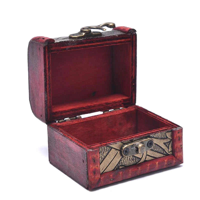 1PCS Vintage Antique Mini Wood Treasure Chest Storage Box Jewelry Organizer Box Gift Box