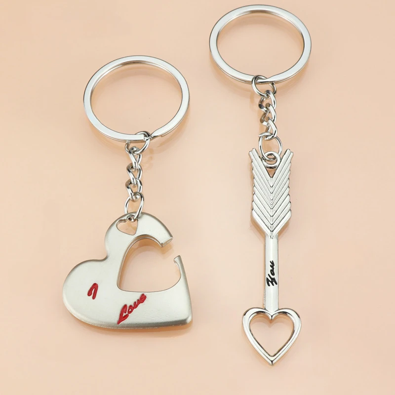 Arrow I Love You Heart Key Chain Ring, lindo llavero con estampado de letras, regalo de amante, Día de San Valentín