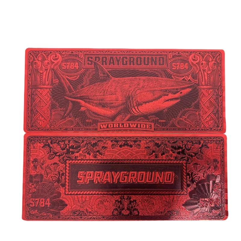 

2025 Nice 10 Pcs/Lot Red SPRAYGOUND Shark Gold Banknote Cartoon Banknote in 24k Gold Plated For Collection