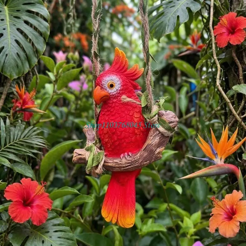 R53F Yard Balcony Bird Figure, Hanging Resin Accent for Outdoor Use