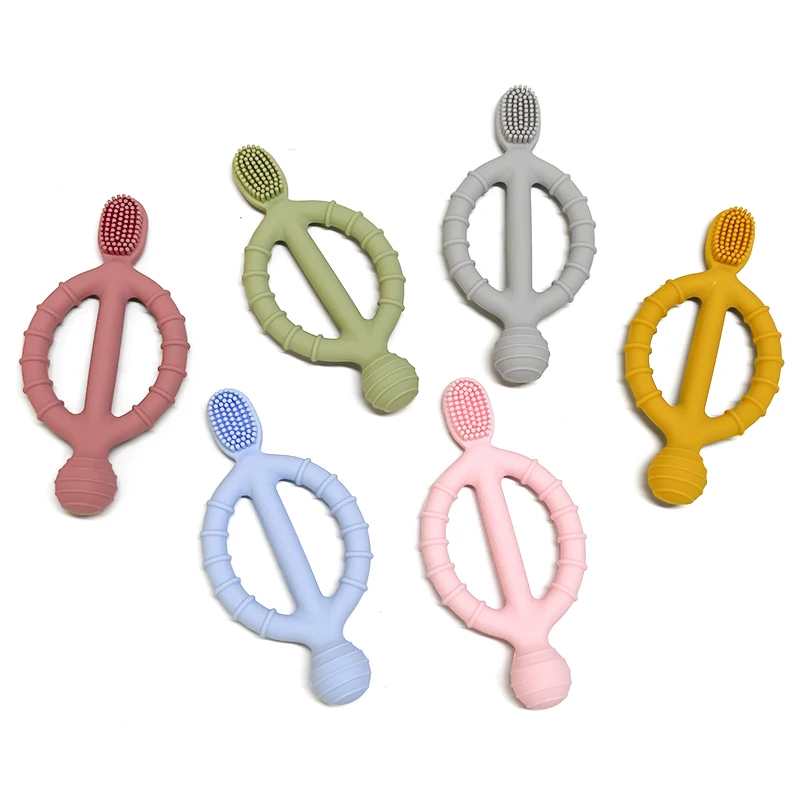 1Pcs Safe Toddle Teether Chew Toy Teething Ring Infant Baby Silicone Training Toothbrush BPA Free Rodent Baby Accessorie