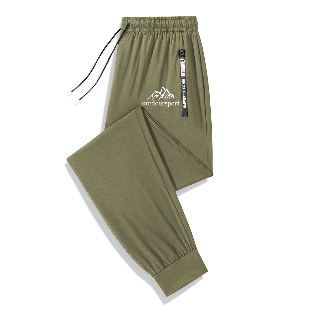 Men's Mountain Print Running Trousers Quick Drying Slim Fit Drawstring Waistband Quick Drying Jogging Pants With Zipper Pockets