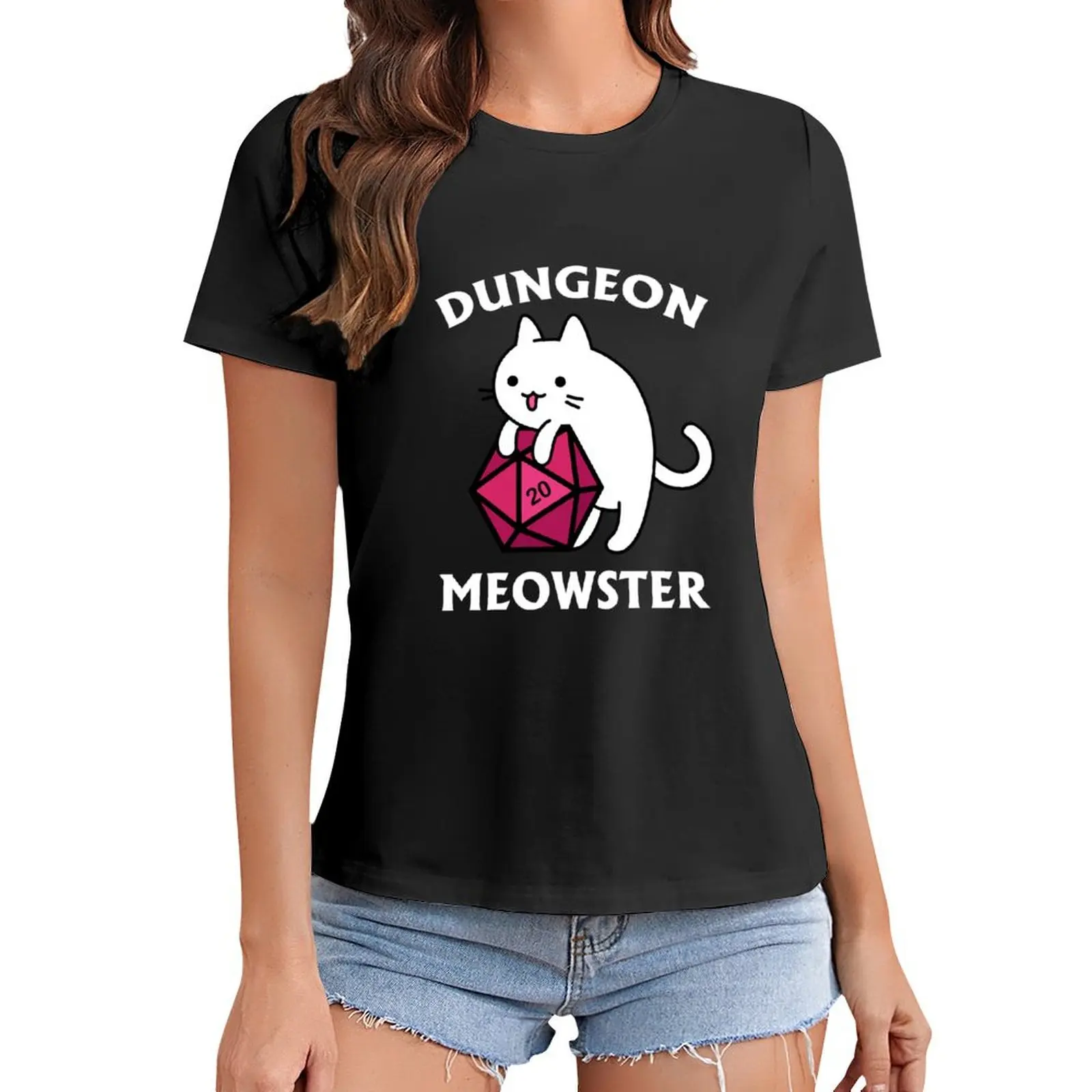 

Dungeon Meowster - DnD Dungeon Master Cat with D20 T-Shirt tops plain workout t shirts for Women
