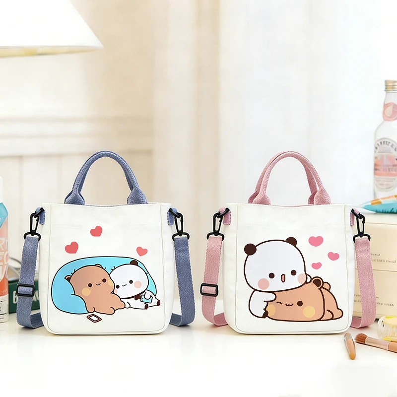 

Женские холщовые сумки Bubu Dudu, сумка через плечо для девочек, сумка-тоут с изображением медведя и панды, сумка-тоут для девочек, вместительная сумка, сумка для покупок, подарок