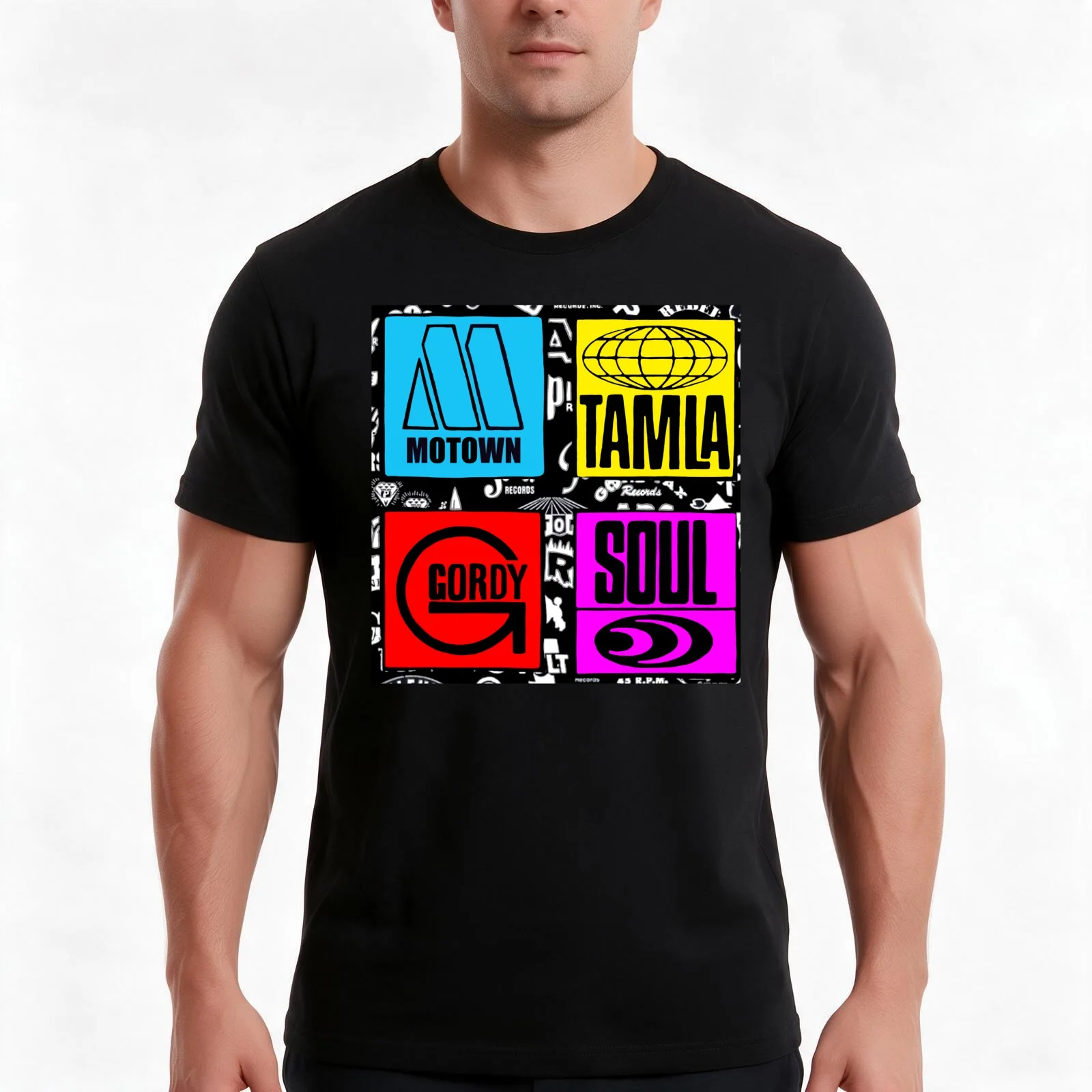 Tamla soul Motown Gordy sixties vintage record label collage pop art T-Shirt Summer Casual Cotton Tee Vintage Graphic Print