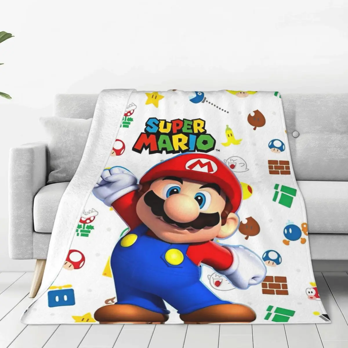 

Marios Cartoon Character Knitted Blanket Coral Fleece Plush Lightweight Thin Throw Blankets for Bedding Couch Bedroom Quilt