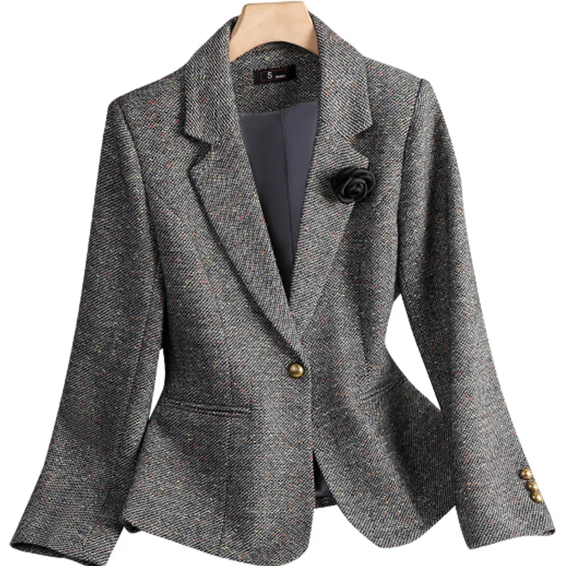 Blazer de lã feminino outerwear 2026 outono inverno jaqueta nova casual high-end terno de lã casaco feminino fino formal trabalho curto jaqueta