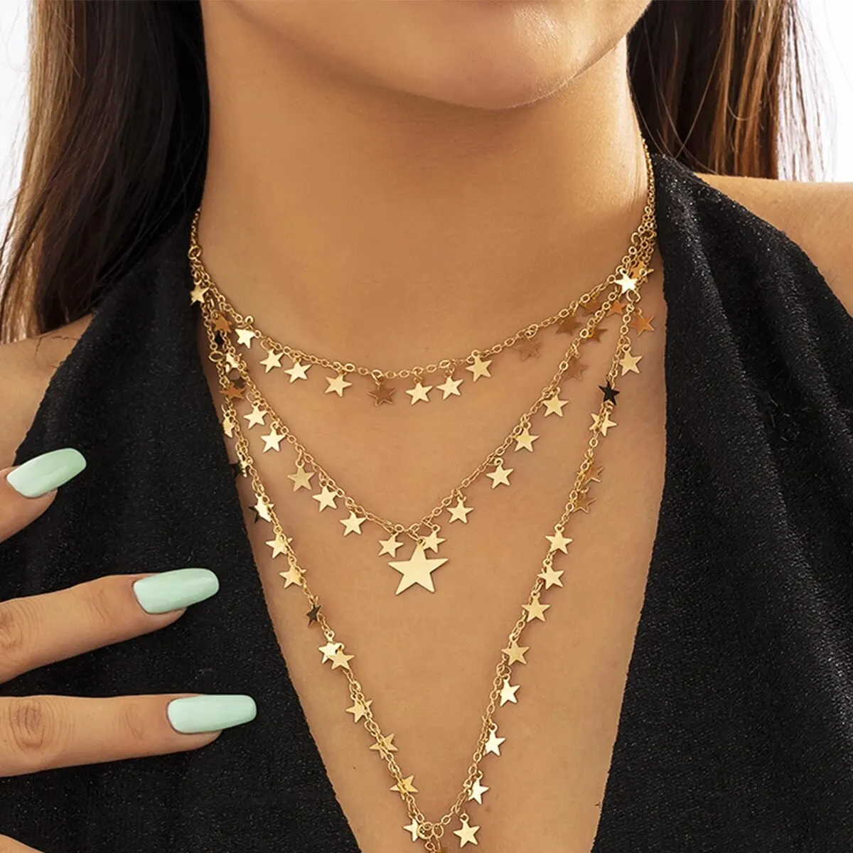 3Pcs/Set Sexy Goth Star Tassel Long Pendant Choker Necklace Women Wed Bridal Creative Gold Color Clavicle Chain Y2K Akcesoria