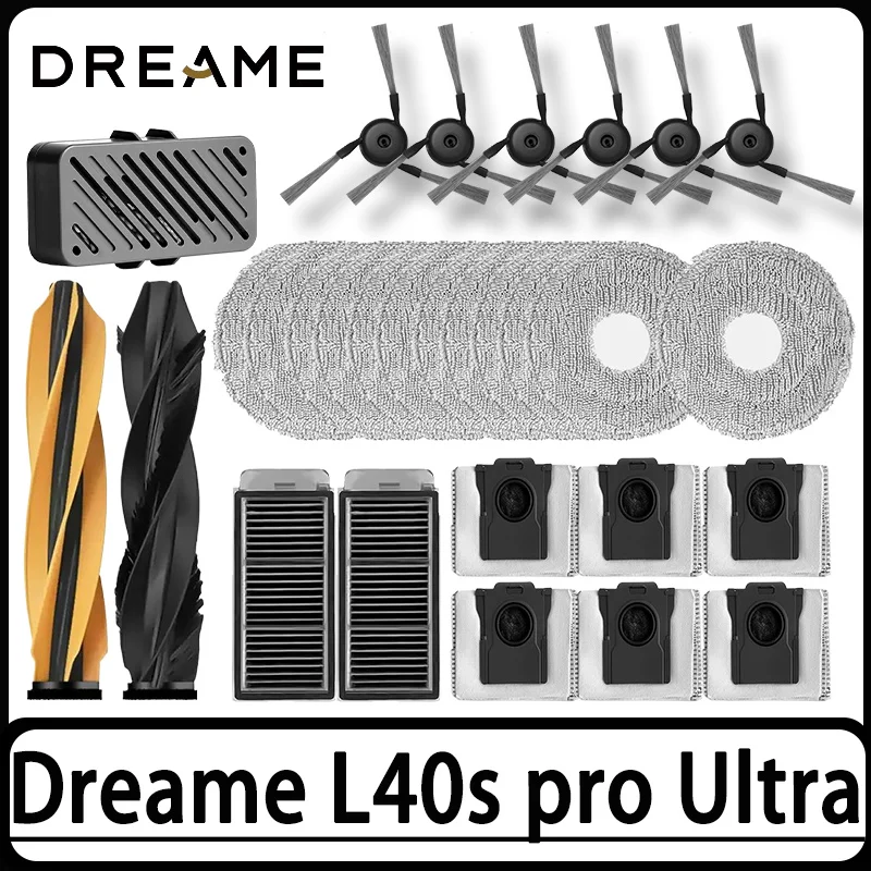 Ensemble complet d'accessoires pour aspirateur Dreame L40s Ultra / L40s Pro Ultra : brosse principale, brosse latérale, filtre HEPA, chiffons de nettoyage, sac à poussière