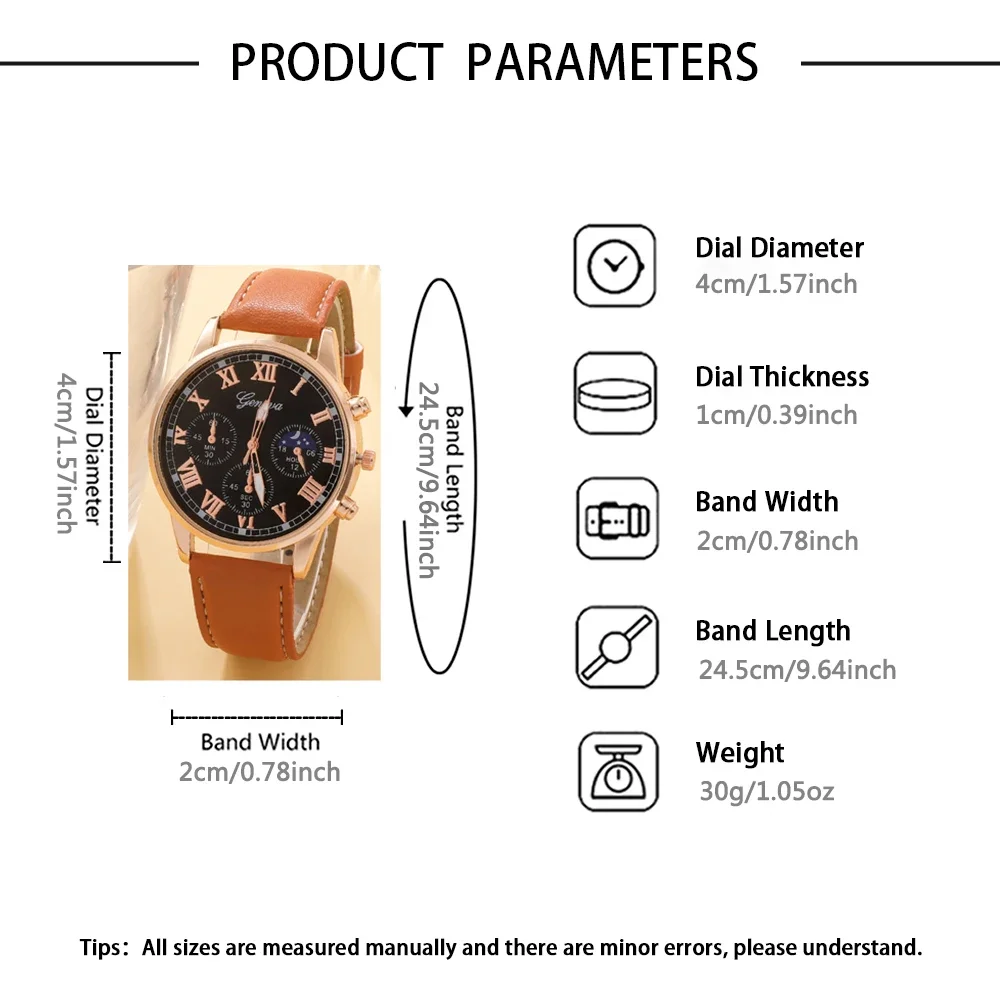 5pc Men's Set: 1pc Men's Watch+4pc Fashion Accessories, Handsome Dial, Texture Strap, Great Choice for Daily Wearing