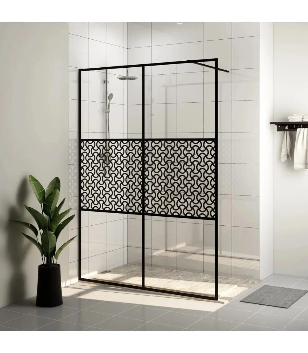 Shower walls and partitions accessible shower screen glass ESG clear black 140x195 cm