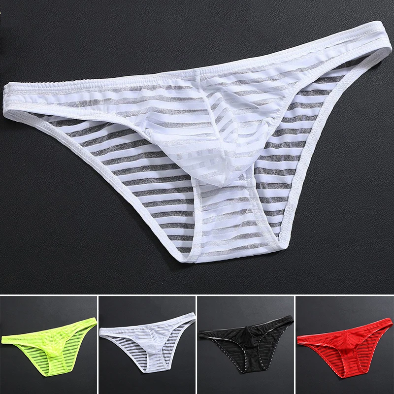 Men\'s Sexy Ultra-Thin Underwear Mesh Transparent Bulge Pouch Briefs Homme Low-waist Breathable Underpants Seamless Briefs