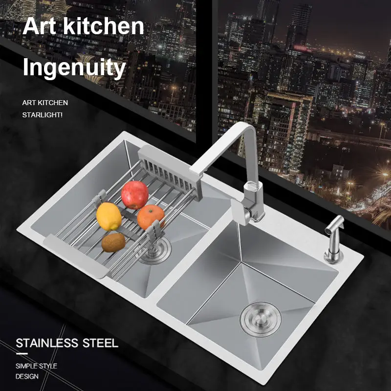 Wholesale Kitchen Double Bowls Farmhouse Sink Handmade 304 Stainless Steel Undermount Kitchen Sink