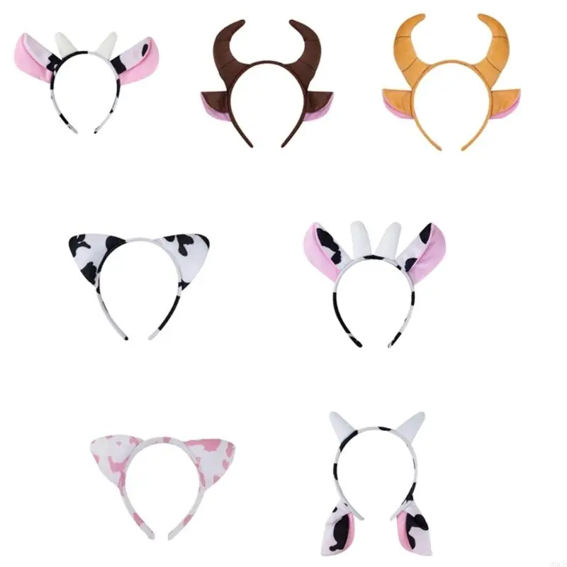 M6CD Cartoon Cow Horn Headband With Soft Plush Hairband Hairpieces For Easy Wearing