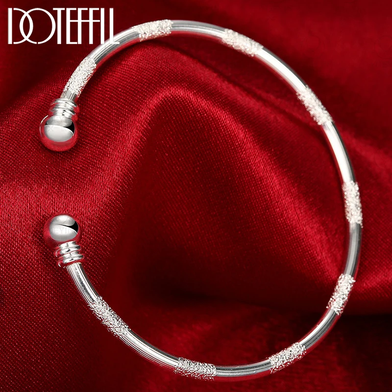 

DOTEFFIL 925 Sterling Silver Double Beads Smooth Matte Cuff Bangle Bracelet For Man Woman Wedding Engagement Fashion Jewelry