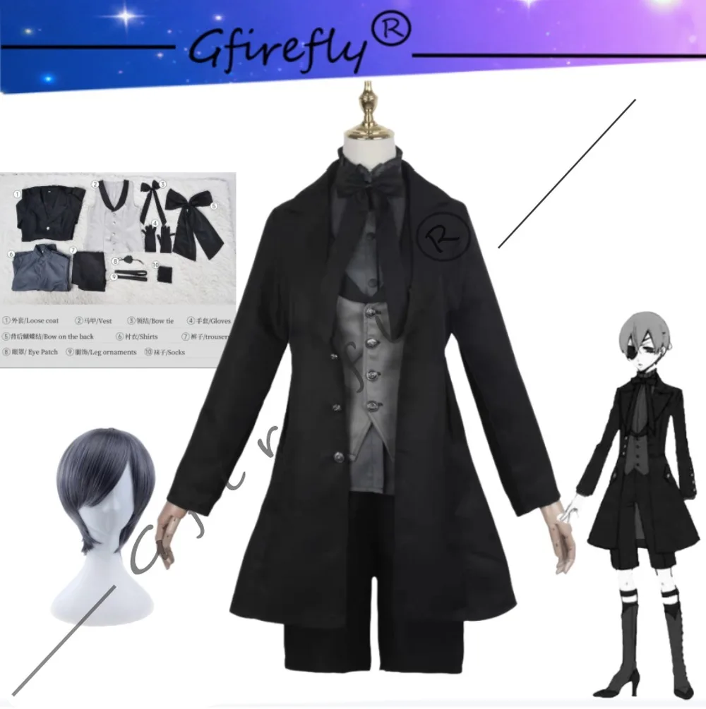 

Anime Black Butler Ciel Phantomhive Cosplay Costume Character Same Style Black Suit Uniform Accessories Wig Costume Complete Set