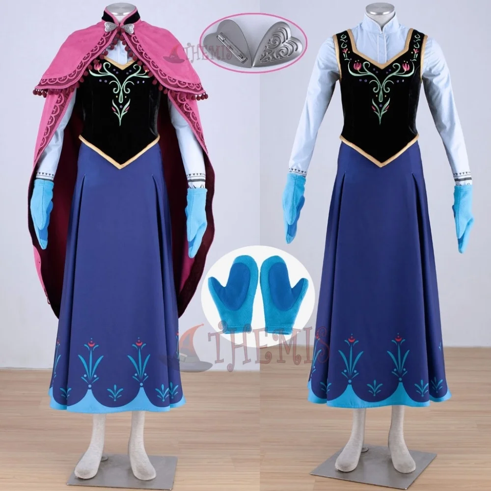 Athemis Anna Cosplay Costume Princess Dress Cloak Embroidered Clothes Long Printing Skirt Hat For Adult Plus Size image 3