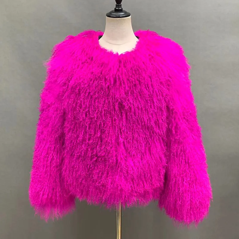 

Lady Luxury Mongolian Sheep Fur Coats Winter Thick Warm Crop Jacket Natural Fur Coats Women 2024 S5593