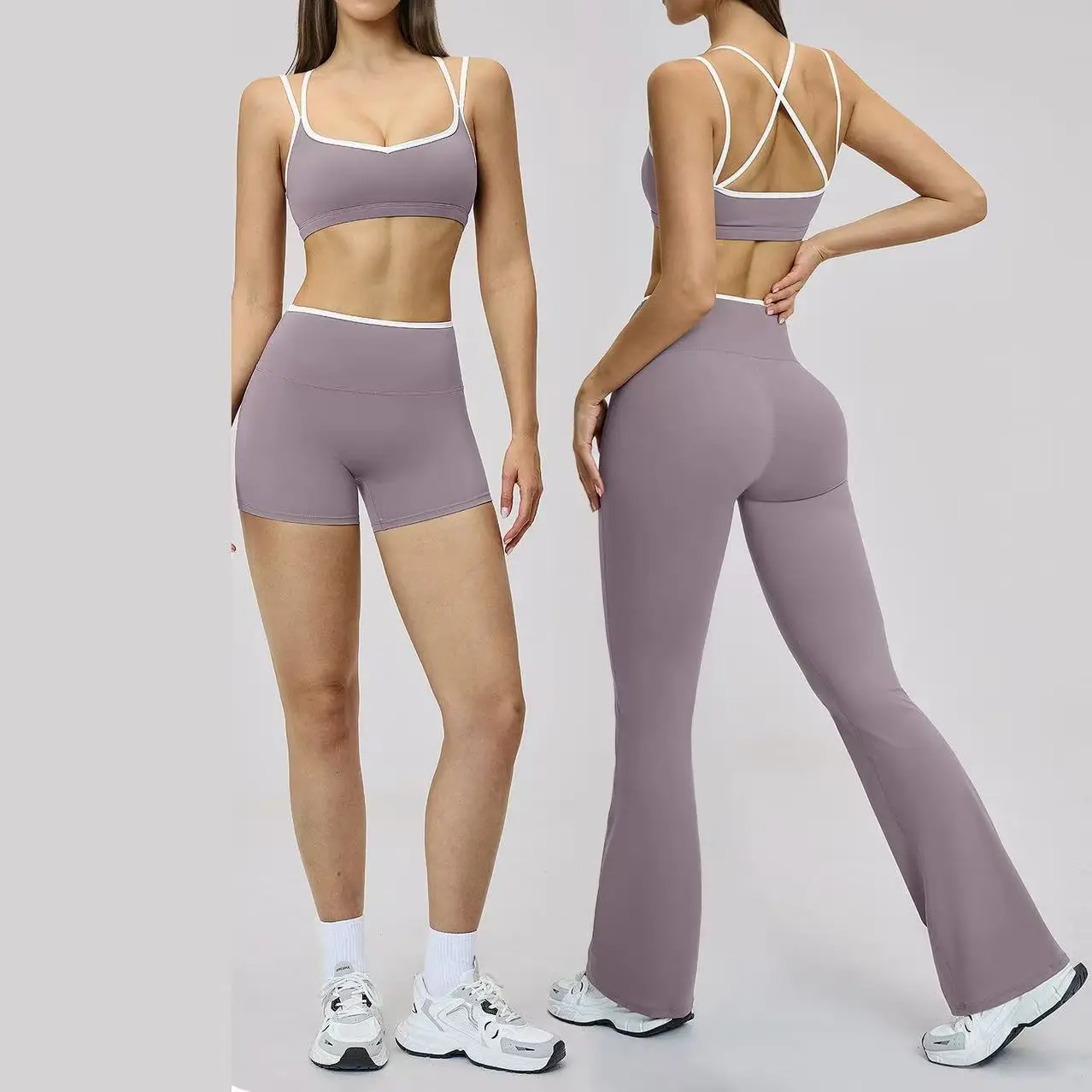 

Спортивный костюм Ningyu 2PCS: комплект для йоги с широкими брюками и сексуальным однотонным бюстгальтером, быстросохнущий фитнес-костюм для женщин
