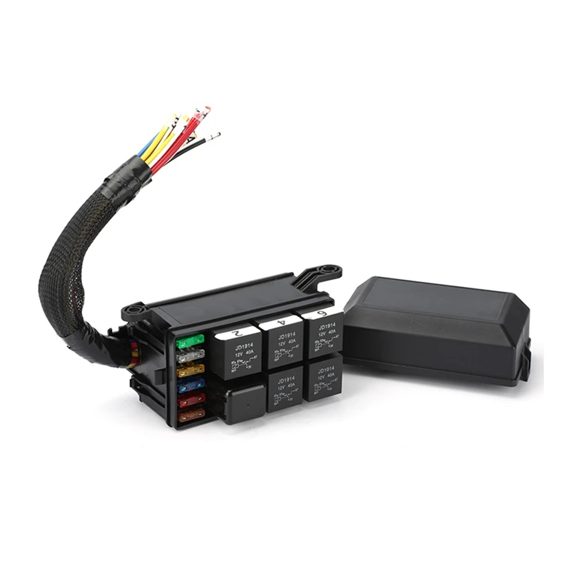 Super Sale 12V 6 Slots Pre-Wired Fuse Relay Box Universal Fuse Distribution Block Panel and Relay Kit