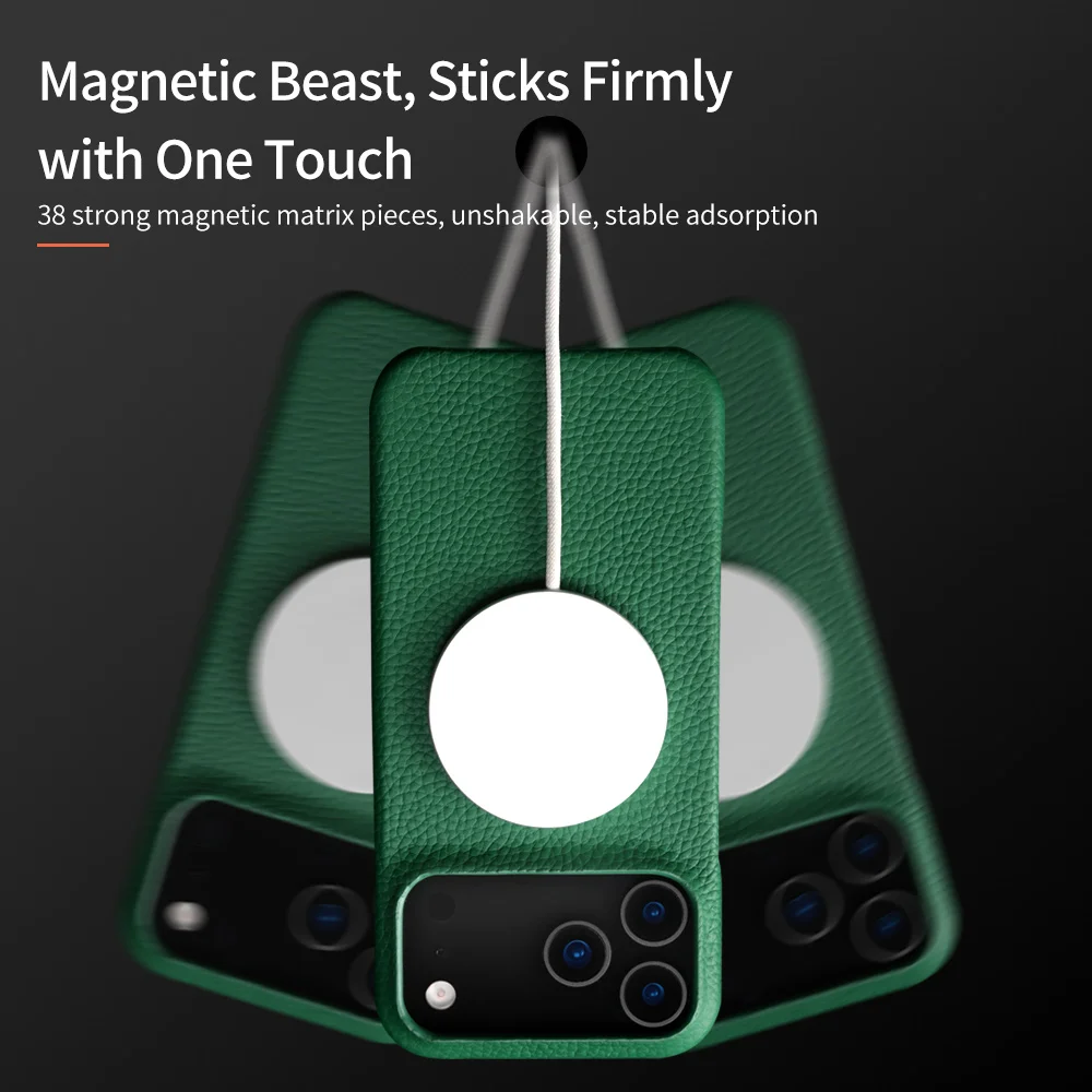 for Magsafe Case for iPhone 17 Air 17 16 15 Pro Max 17Pro 16Pro Natural Cowhide Leather Lychee Magnetic Luxury Phone Back Cover