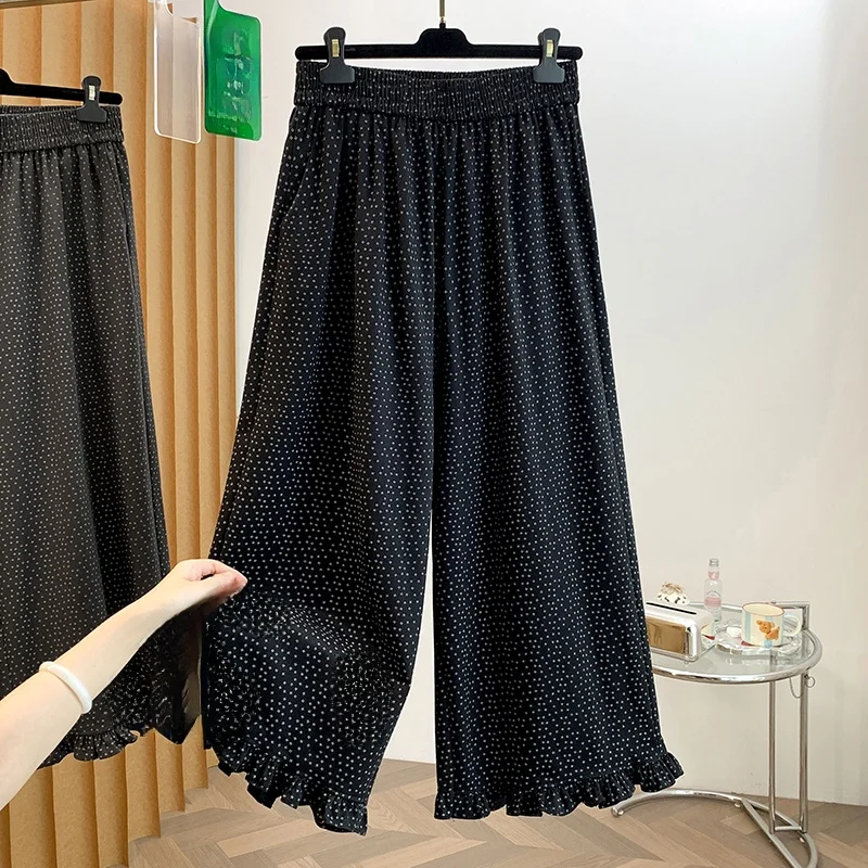 Floral Print Wide Leg Casual Pants Women's Loose Fit Trousers Spring Autumn Seasonal Elastic Waist with Pockets Straight Cut