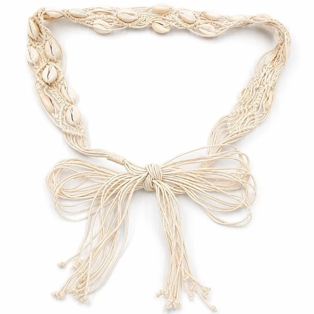 New Small Shell Rope Waist Belt Hollow Tassel Tie Strap Waist Chain Boho Belt Women