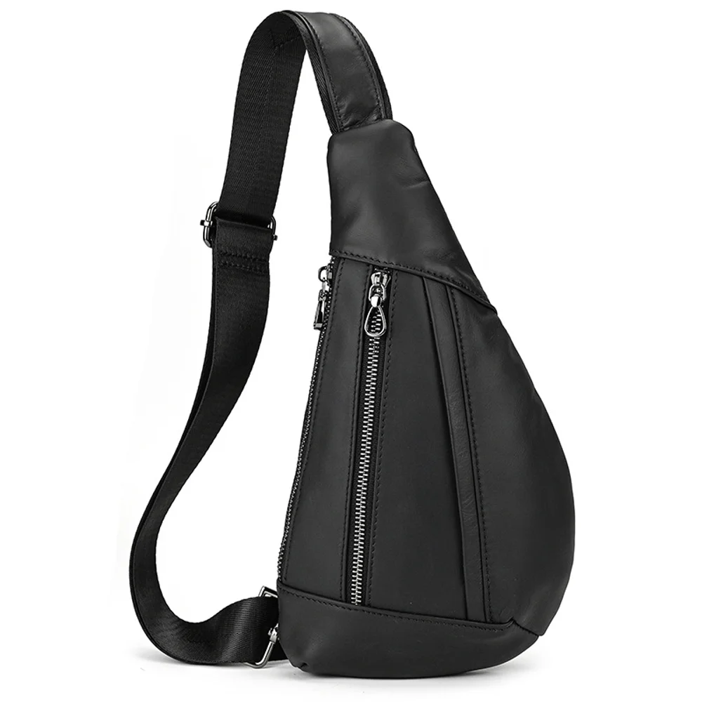 

2025 Leather Fashionable Chest Bag For Men, Black Leather Shoulder Bag, Crossbody Bag, Top Layer Cowhide Men's Bag