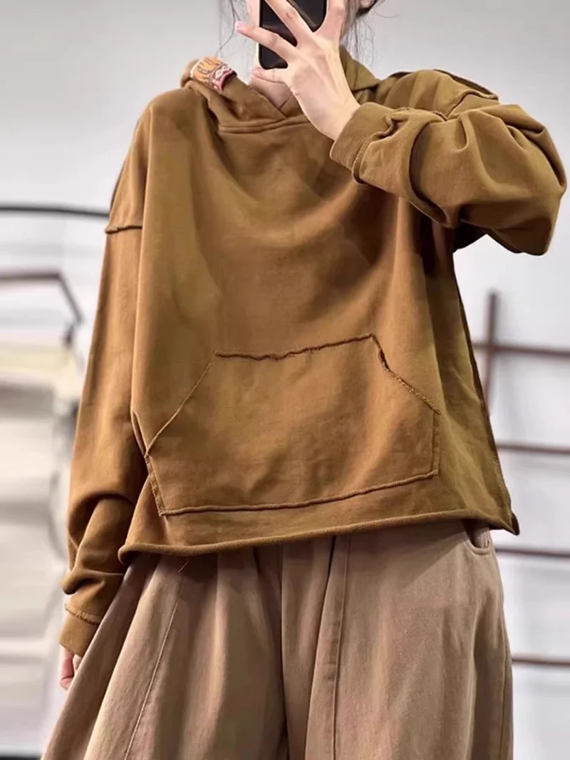 

Художественная толстовка в стиле ретро для женщин ранней осени 2025, новый топ большого размера, пуловер с длинными рукавами w677