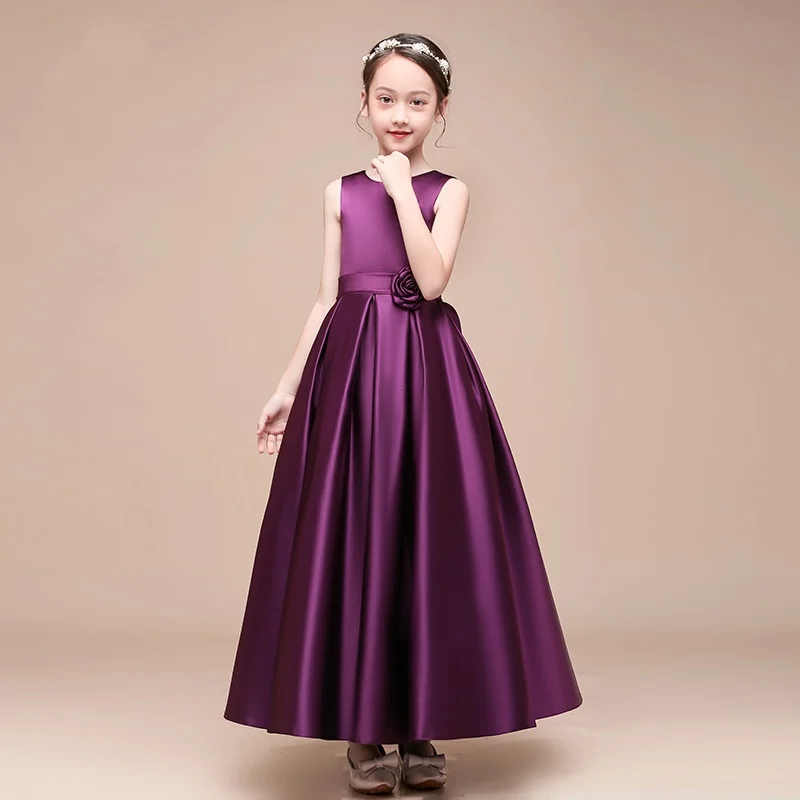 

Children's Host Princess Dress Satin Fairy Flower Girl Wedding Dress for Piano Walk Show Piano Performance Graduation Ball Gown