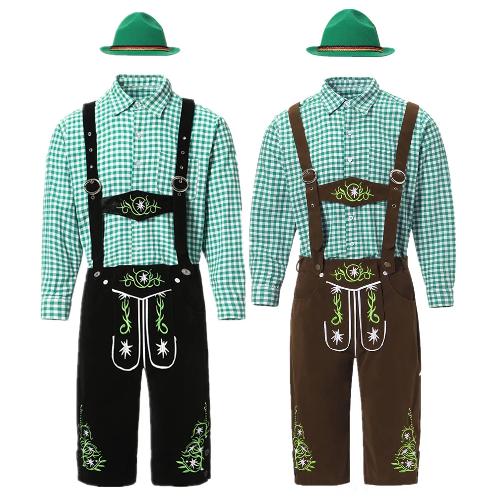 Man Oktoberfest Costume Shirt Lederhosen Hat Suit Bavarian Bartender Cosplay Carnival Fancy Party Dress Up Halloween Outfit