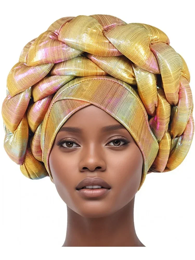 2025 New African Headtie Turban Nigeria Auto Gele Head Wraps Auto Gele Women's Turban Cap Wedding Geles Muslim Head Wraps Bonnet