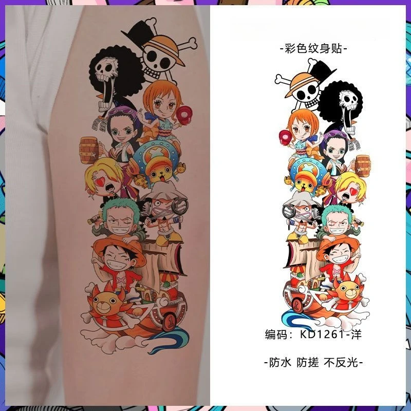Calcomanías de tatuajes de personajes de One Piece para brazos, diseños coloridos de Luffy. Pegatinas y pinturas para el cuerpo de larga duración. El mejor regalo.