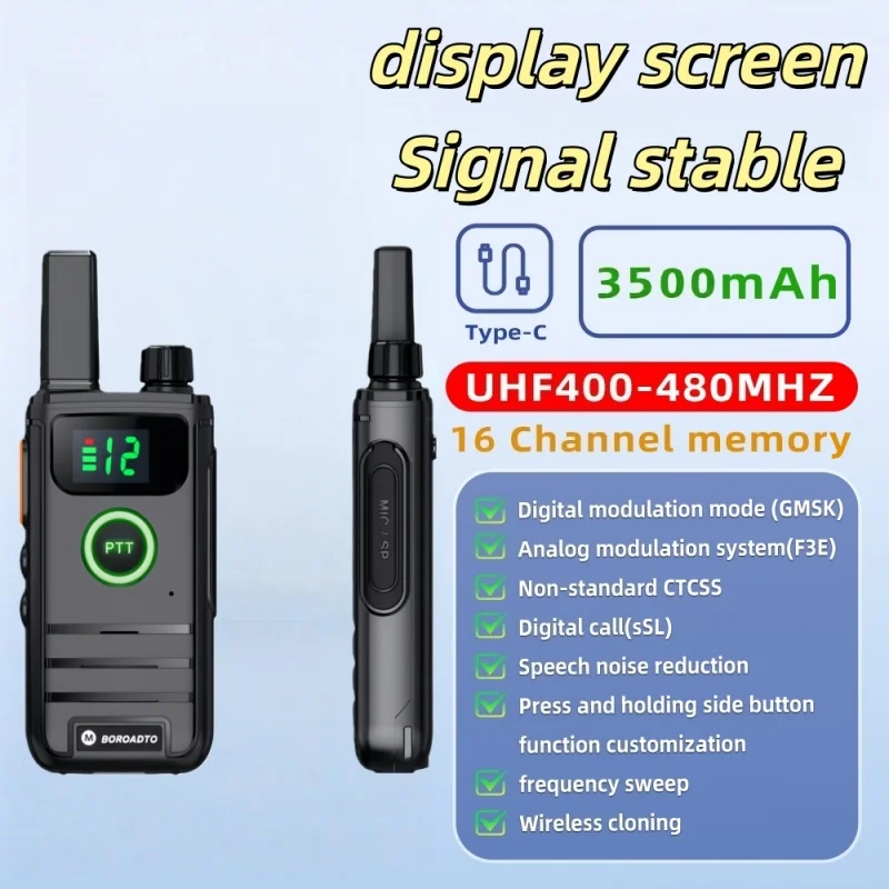 Лидер продаж, рация Motweisu Rola, 16-канальная PMR446, двусторонняя радиосвязь с наушником, ЖК-дисплей PTT, идеально подходит для строительства отеля, кафе