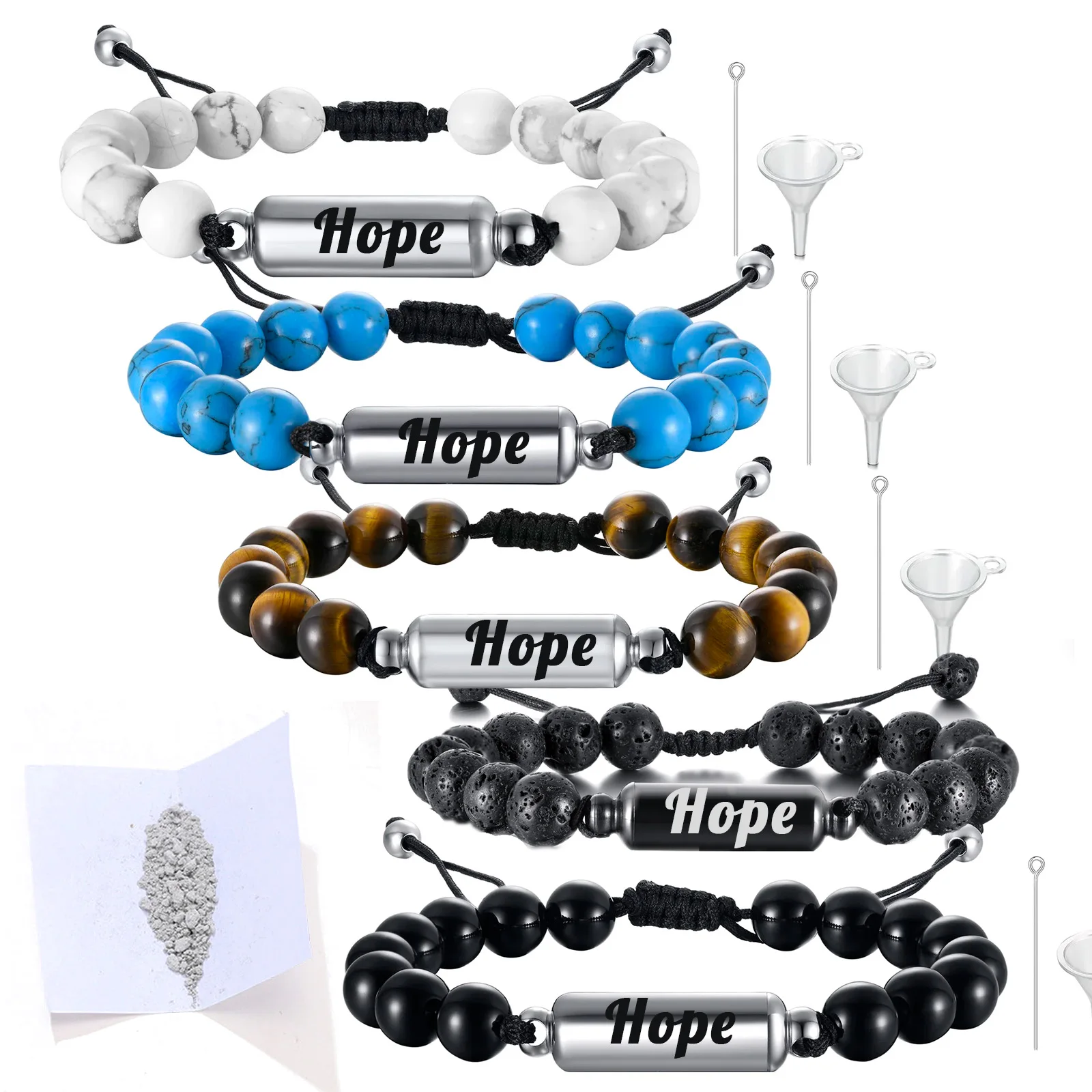 

Engraving Cremation Urn Bracelets Adjustable Tiger Eye Handmade Natural Gemstone Bracelet 8mm Round Beads Ashes Holder for Pet